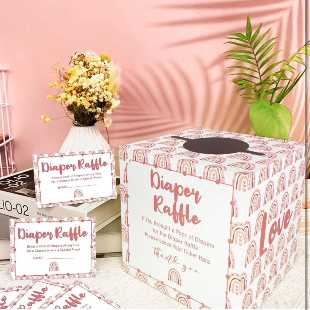 New-BohoTheme Diaper Raffle Game with Box Funny Diaper Raffle